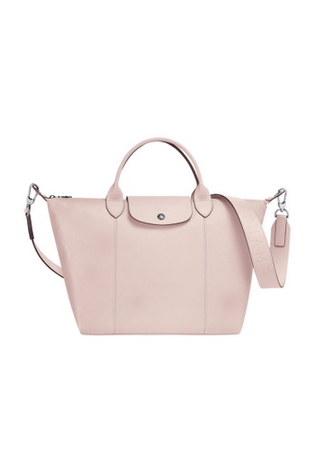 Longchamp Medium Le Pliage Cuir Tote Bag in Pale Pink