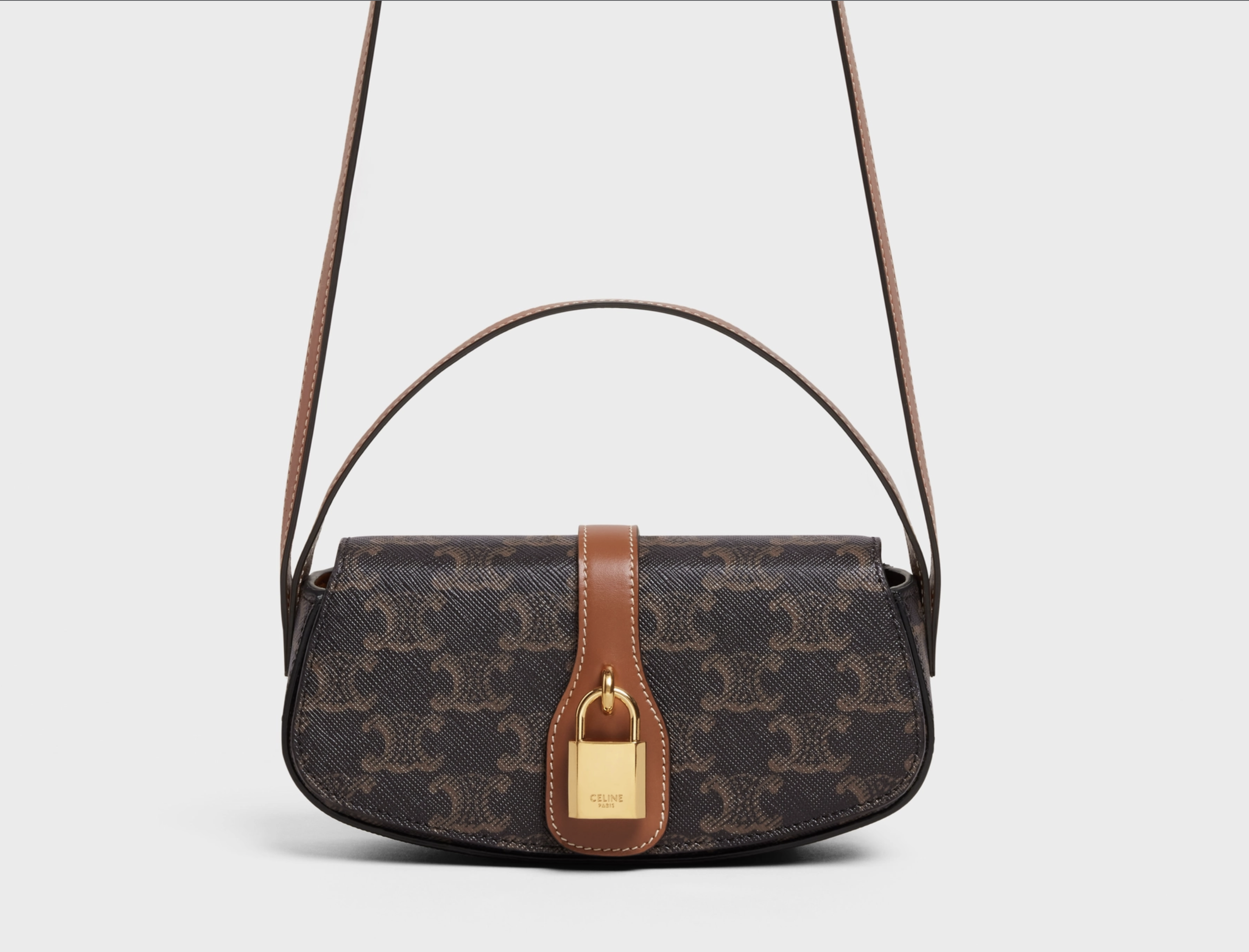 CELINE TRIOMPHE帆布及小牛皮肩帶手提包