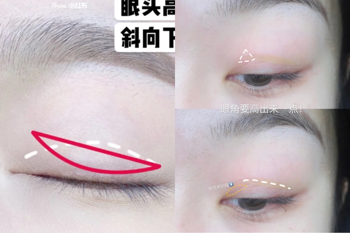 內雙眼皮以「眼頭高、眼尾低」的方式黏貼雙眼皮貼