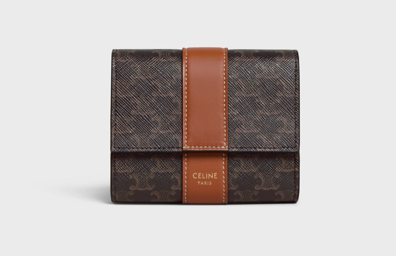 CELINE TRIOMPHE帆布及羊皮小型三摺銀包 $4,500