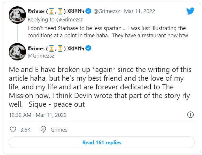 前女友也在twitter表示 Elon Musk 是她「最好的朋友和人生摯愛」!