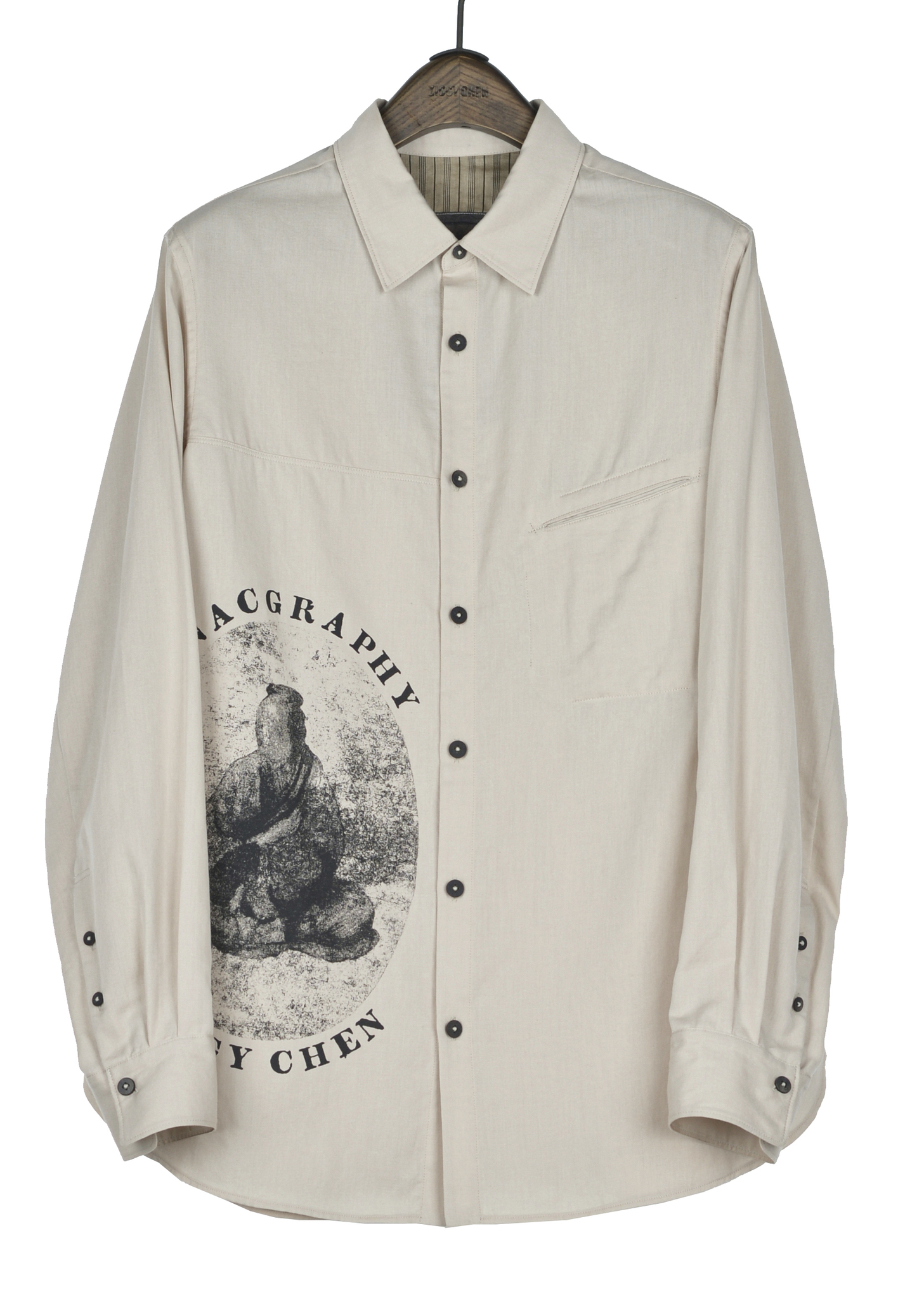 Ziggy Chen Spread Collar Shirt With Scholar Print $4,000 (Available in Lane Crawford)