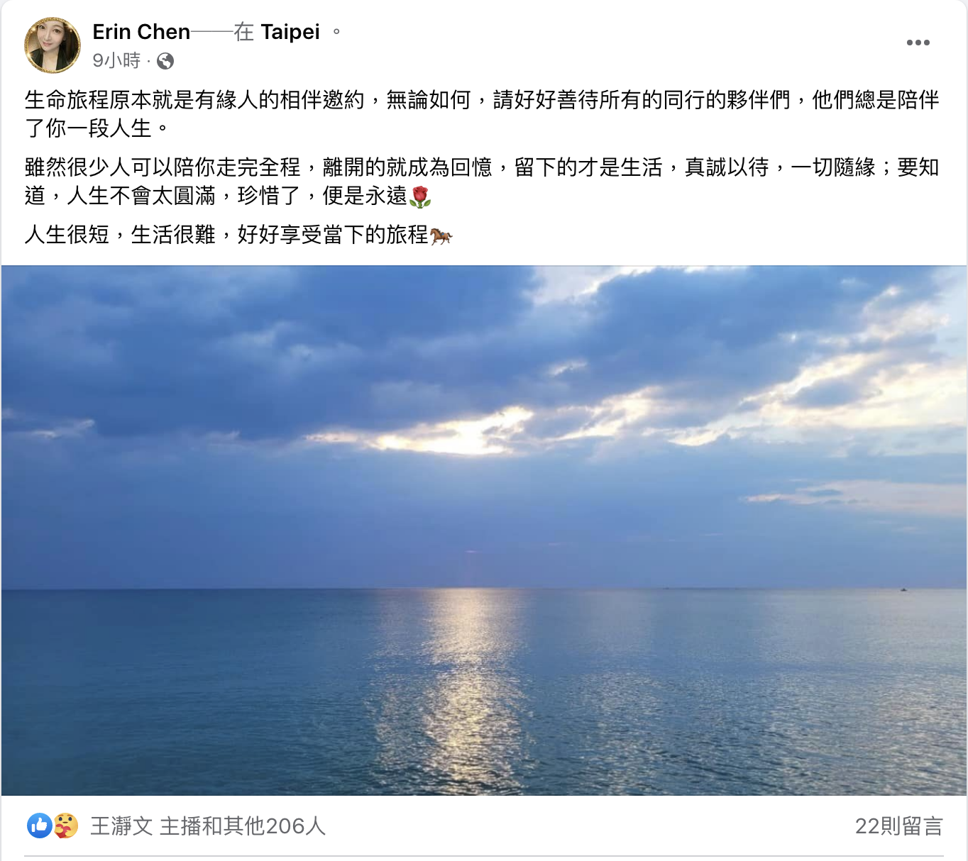 陳貞均（Erin）在FB有感而發