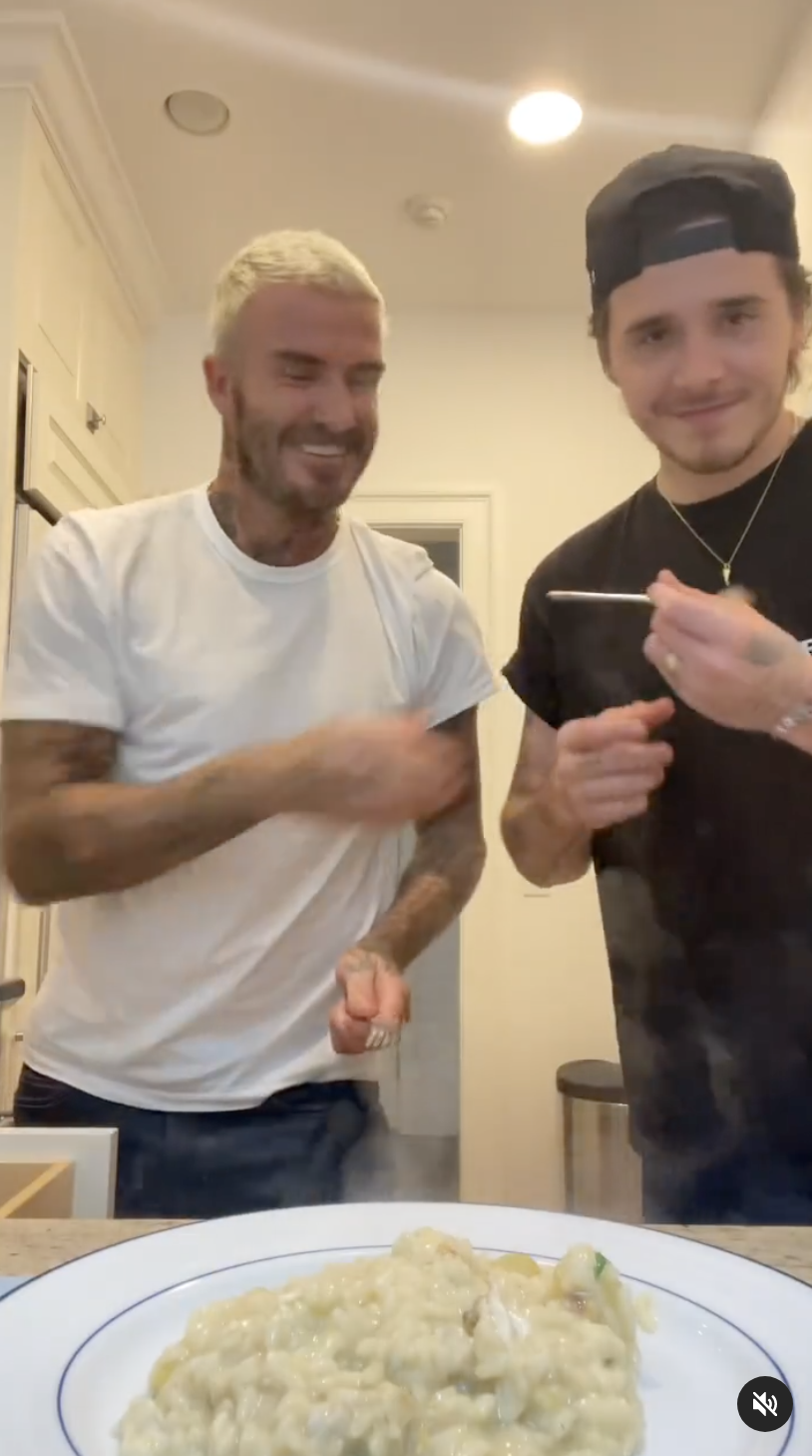 碧咸(David Beckham)與大囝一齊煮野食。