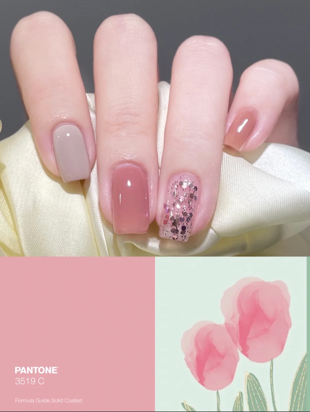 亮片美甲猶如指甲上有十多顆寶石。