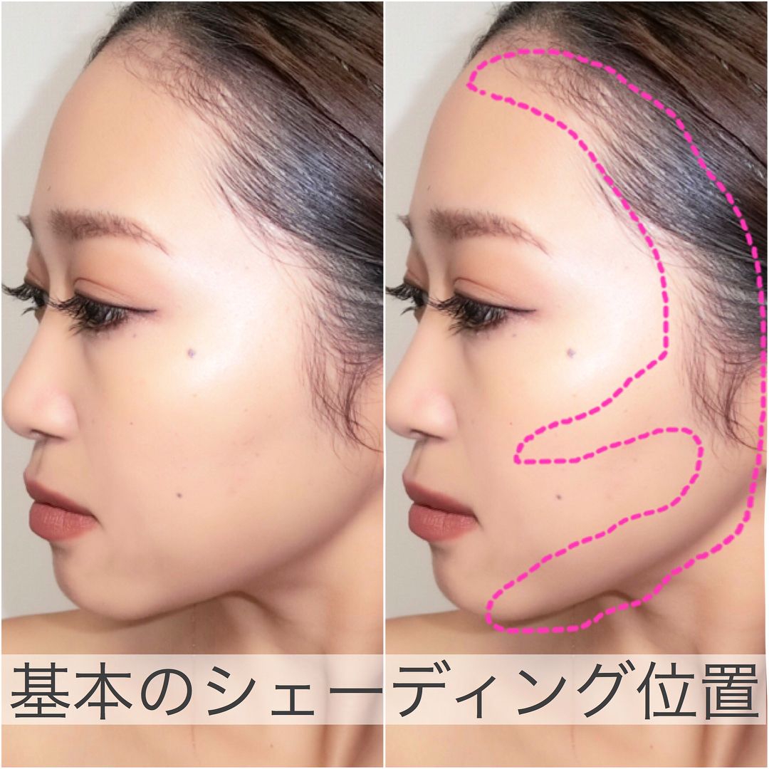 沿着臉龐畫出「3」字型的陰影。