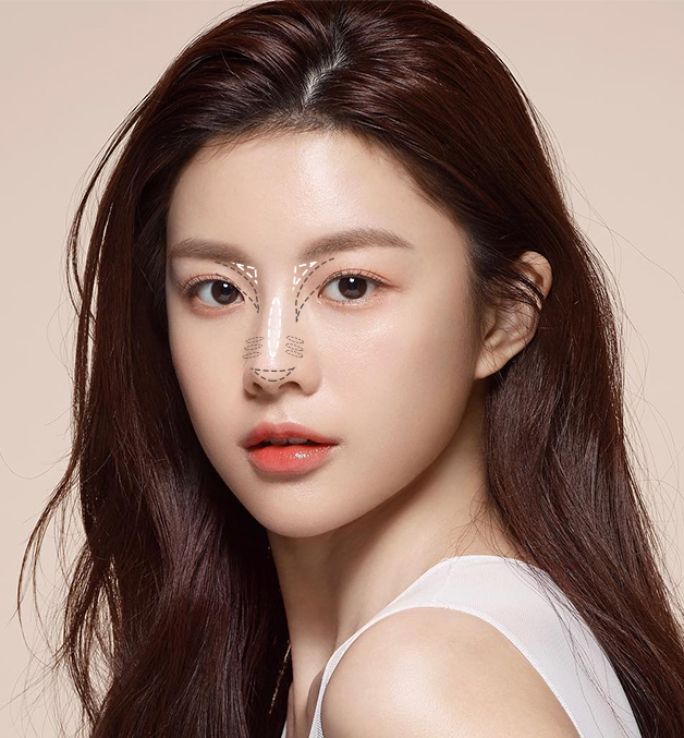 天生鼻梁較長的女生,要避免強調鼻樑長度,建議從眉毛的下方開始畫,將重點集中在「山根旁」的陰影。