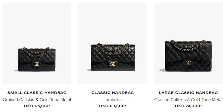 CHANEL Classic Flap Bag不同Size的價目