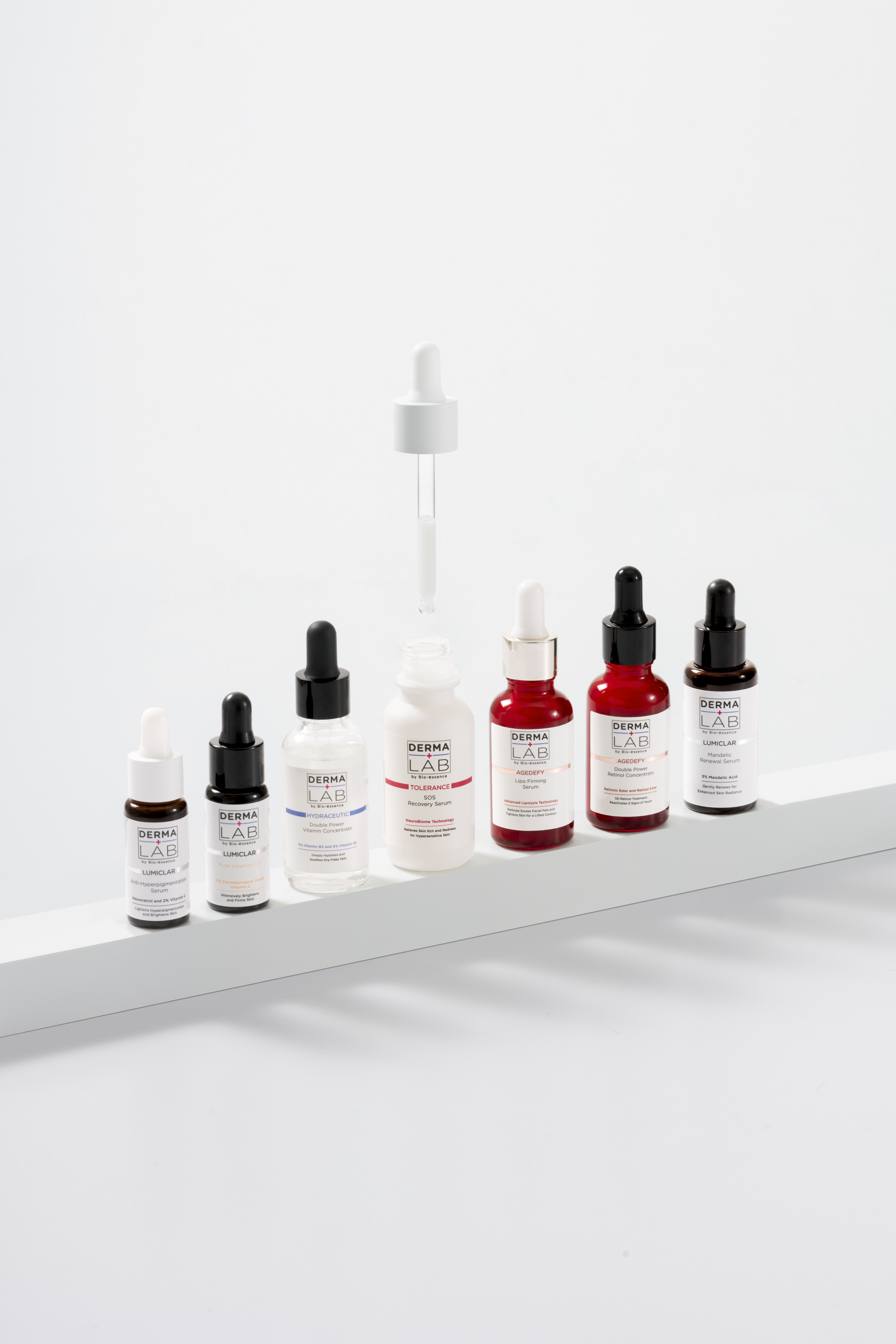 獨家首創「精華疊層」醫學護膚概念，每支精華均針對5層肌膚需要而度身研製，可按個人需要配搭疊層使用。