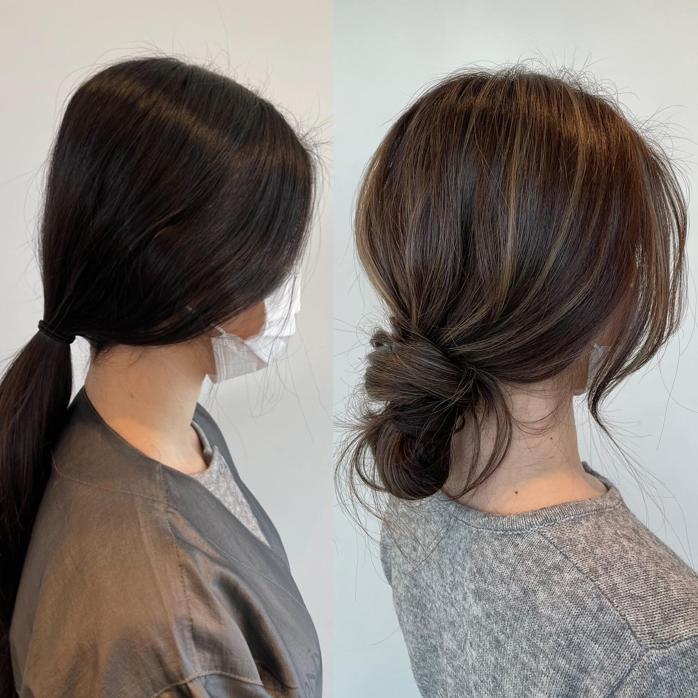 慵懶線條低丸子頭。