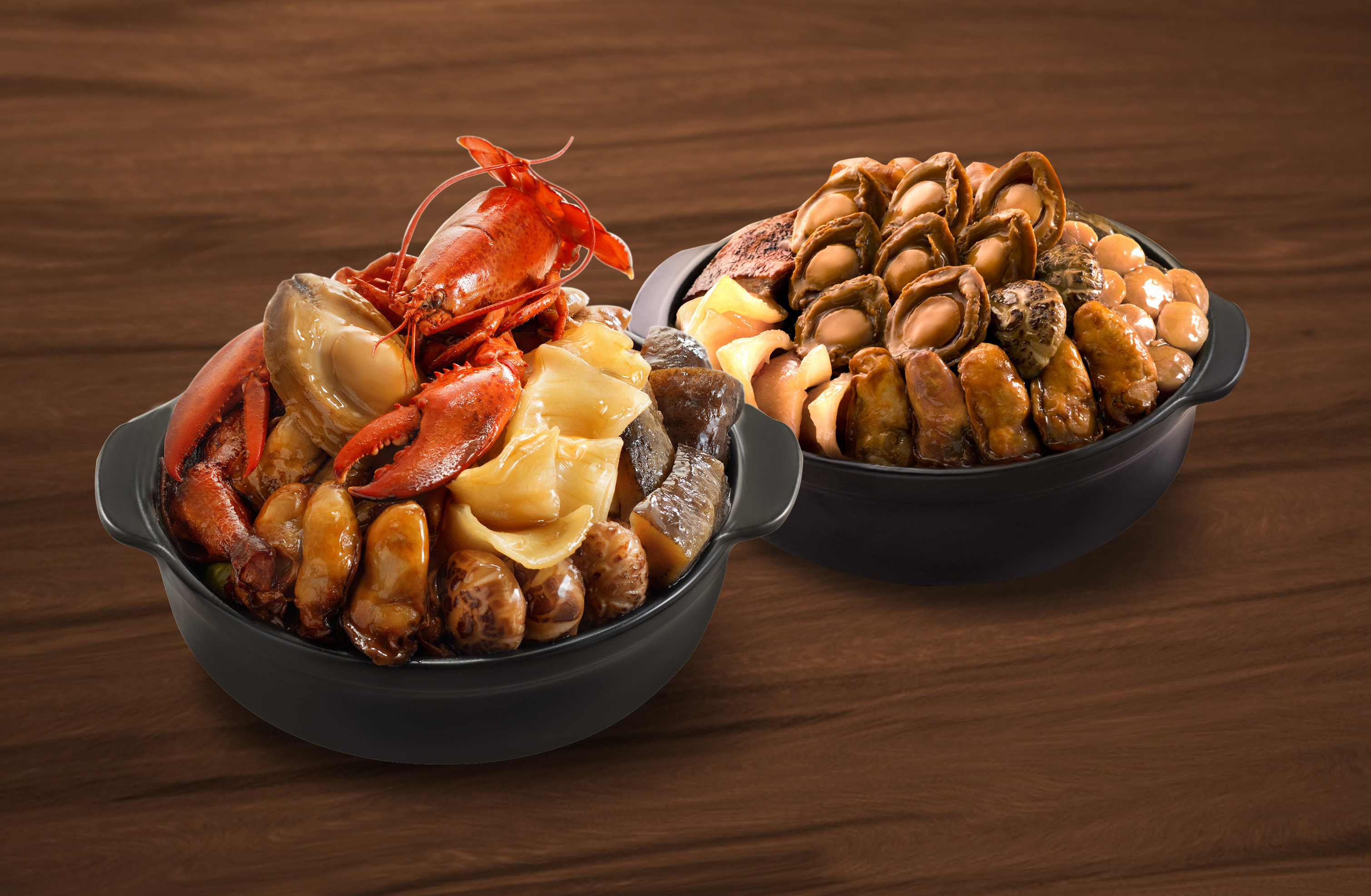 原隻三頭鮑魚龍蝦盆菜及極品鮑羅萬有盆菜