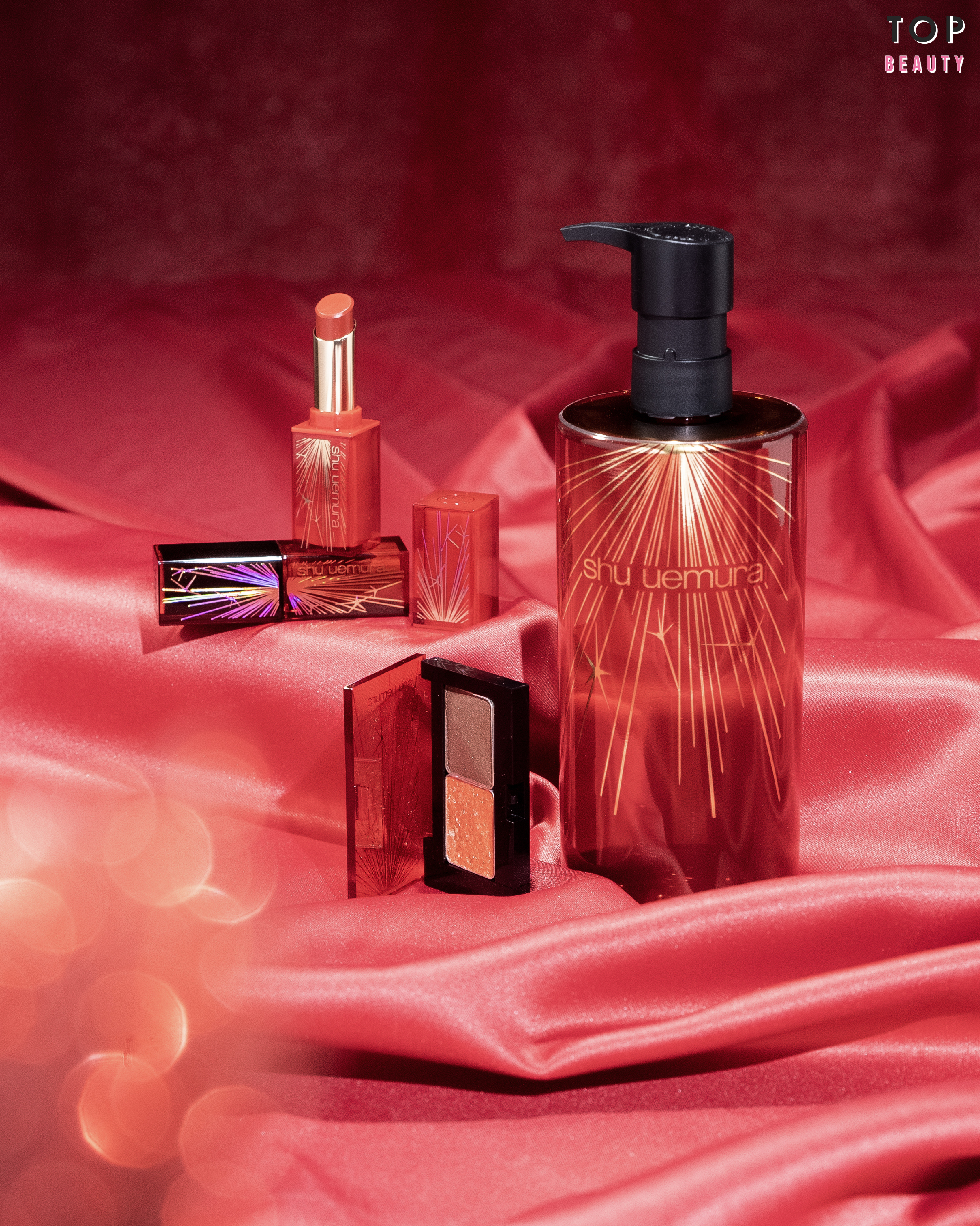 shu uemura 2023無色限新年花火限定系列-無色限炙烈啞光唇釉$305、無色限炙烈漆光唇膏$300、眼影-花火鎏金/ME 270色 各$200(眼影盒$60)