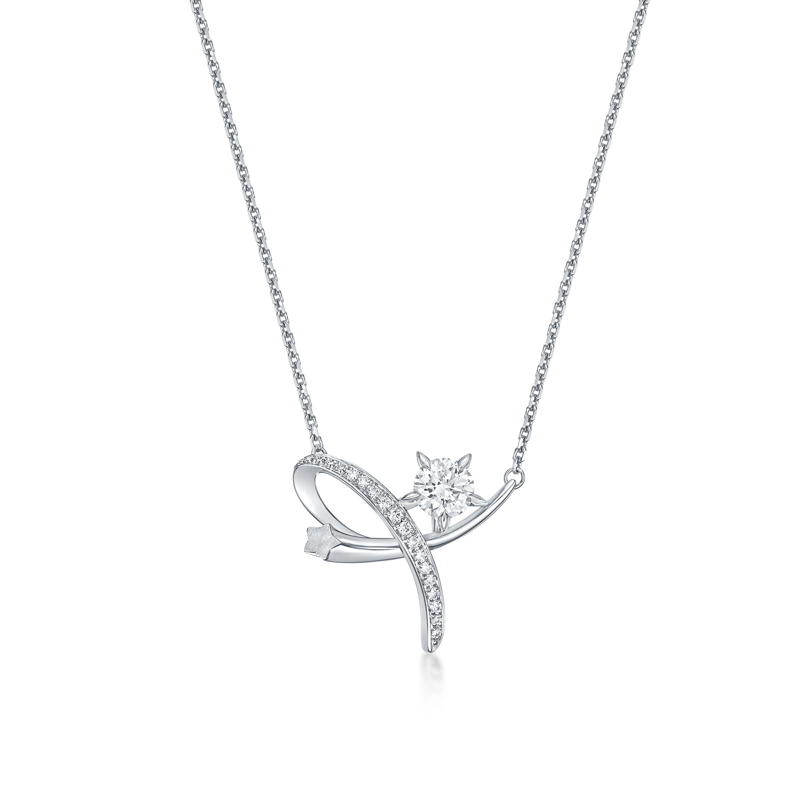 周大福星旅系列18K白色黃金美鑽項鍊