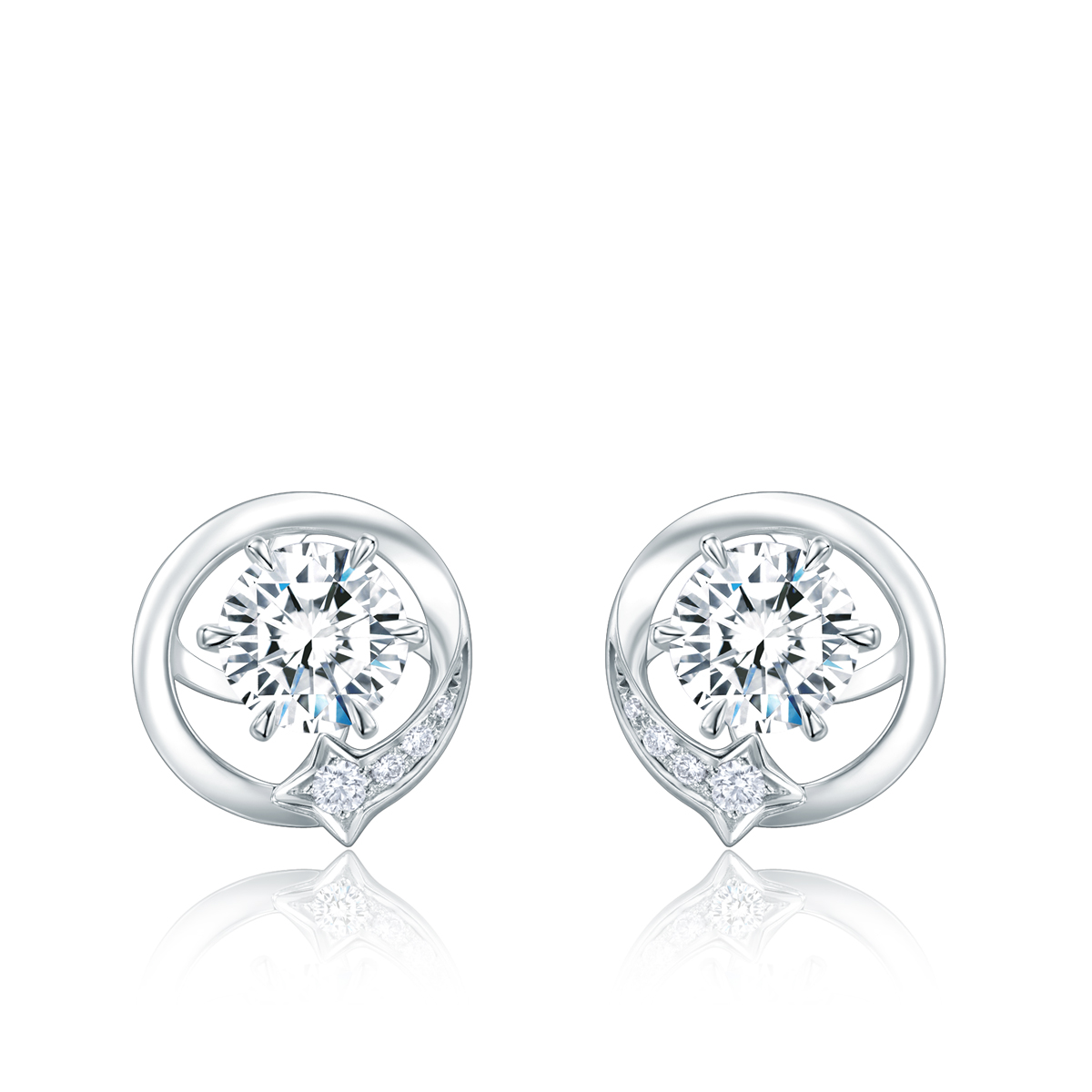 周大福星旅系列18K白色黃金美鑽耳環