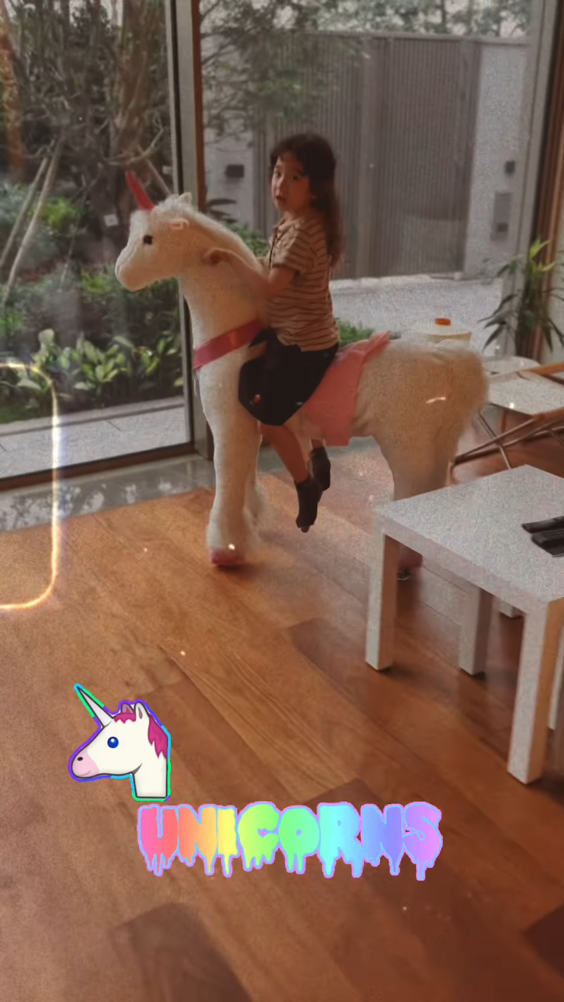 張靖於巨型客廳中「騎馬」