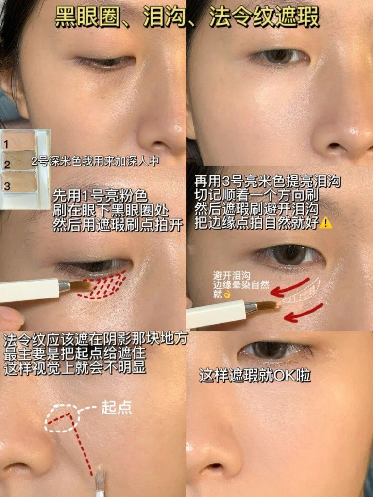 黑眼圈、眼袋、法令紋遮瑕。