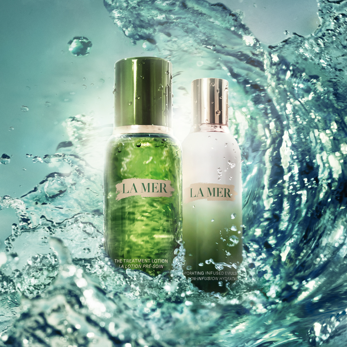 La Mer 肌底修護液與水潤保濕乳液一拼使用，保濕水潤的效果超持久！