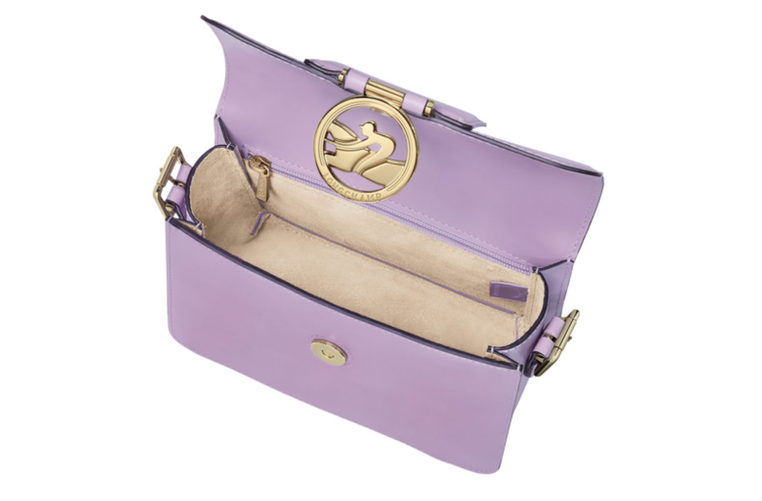 Longchamp BOX-TROT斜揹袋翻摺壓扣上的經典標誌極具辨識度