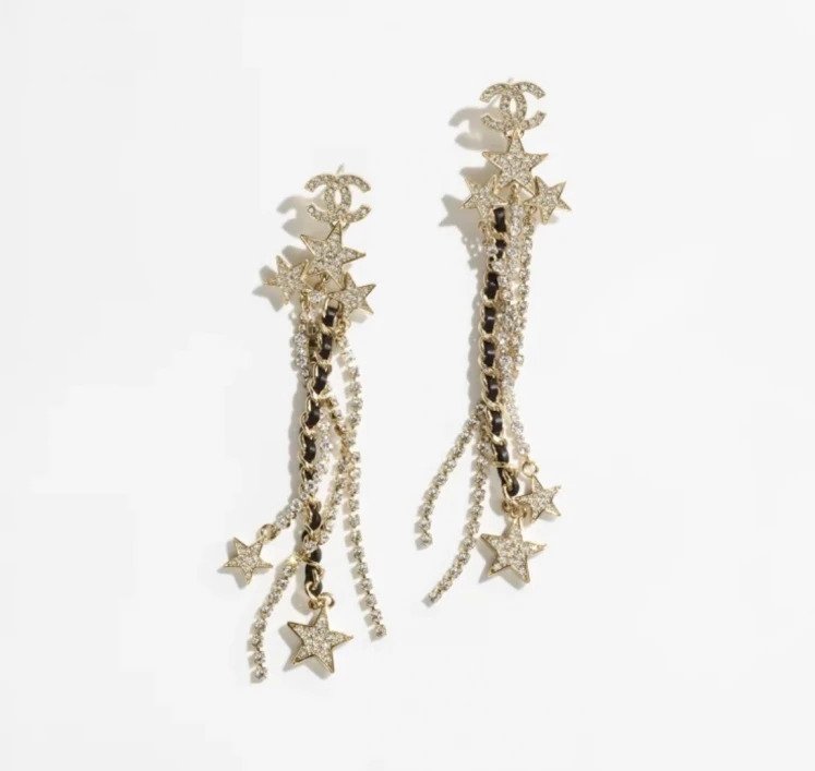 Chanel綴水晶及小羊皮吊墜金屬耳環 HK$12,300