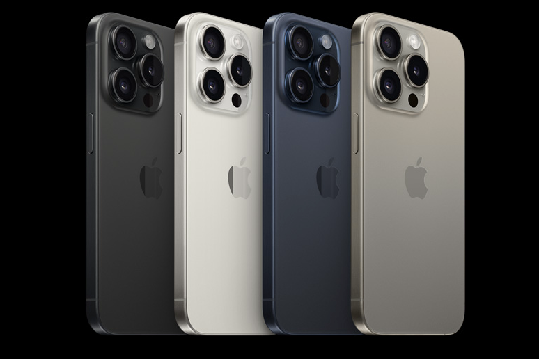 Phone 15 Pro、iPhone 15 Pro Max顏色:原色鈦金屬、藍色鈦金屬、白色鈦金屬、黑色鈦金屬。