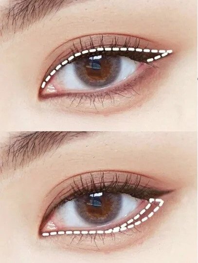 眼影+眼線畫出開放式眼尾眼角。