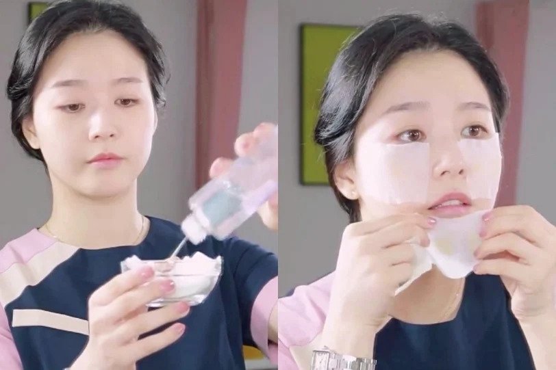 把臉洗乾淨後,用保濕型的化妝水沾濕化妝棉,然後敷面。