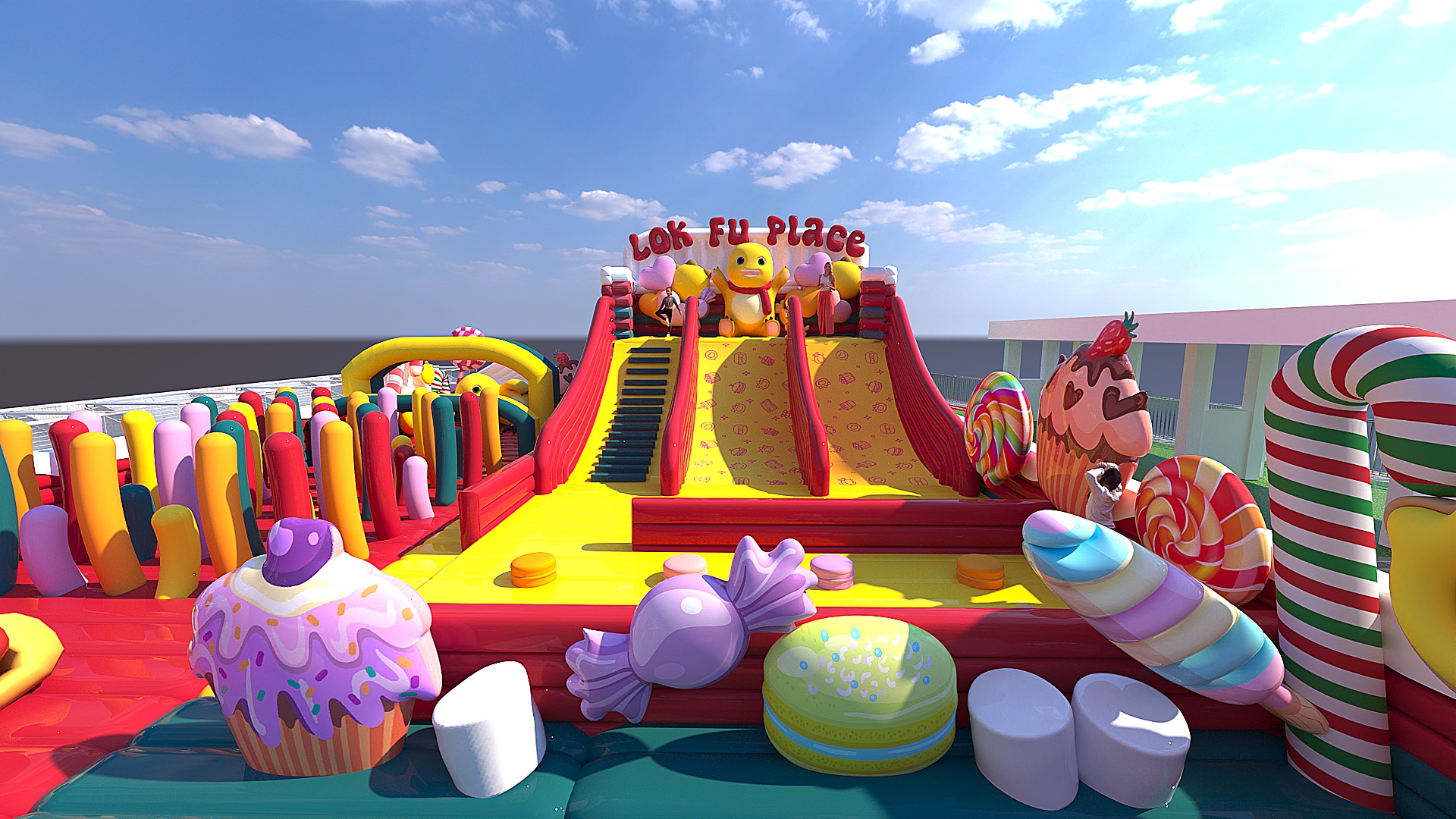 總長達22米、高6米奶龍「巨型彈跳樂園」。