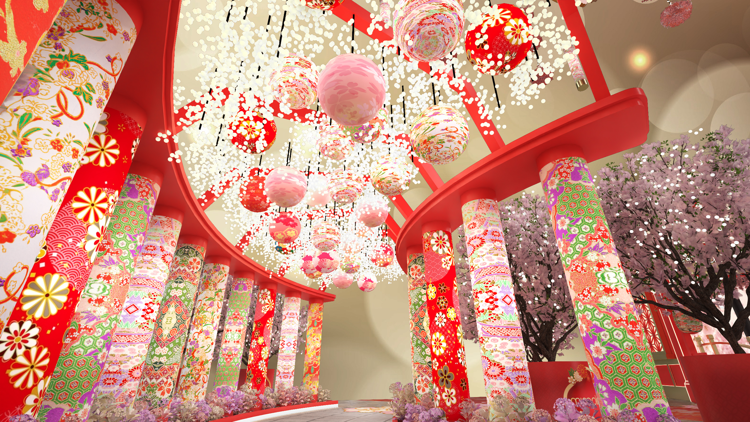 走進「龍の光影祈園」觀賞春天繁花綻放的景象。