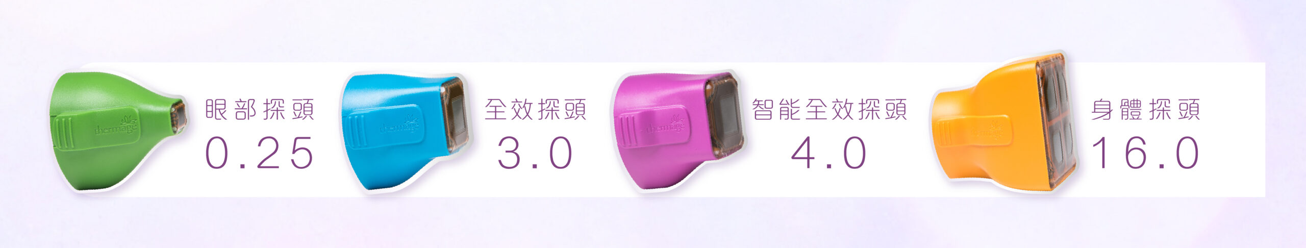 Thermage® FLX設有4個不同探頭,以照顧不同部位的需要。