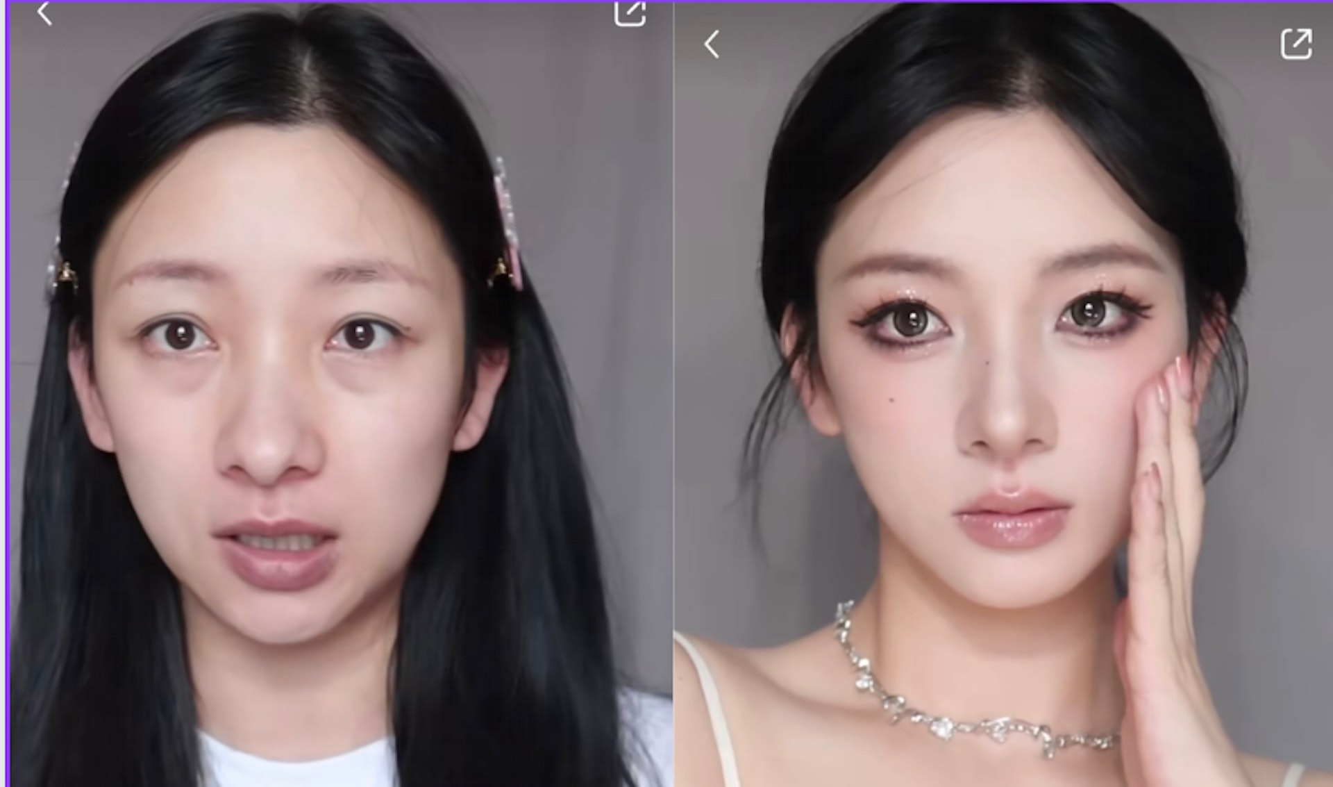 輕煙燻妝前後對比。