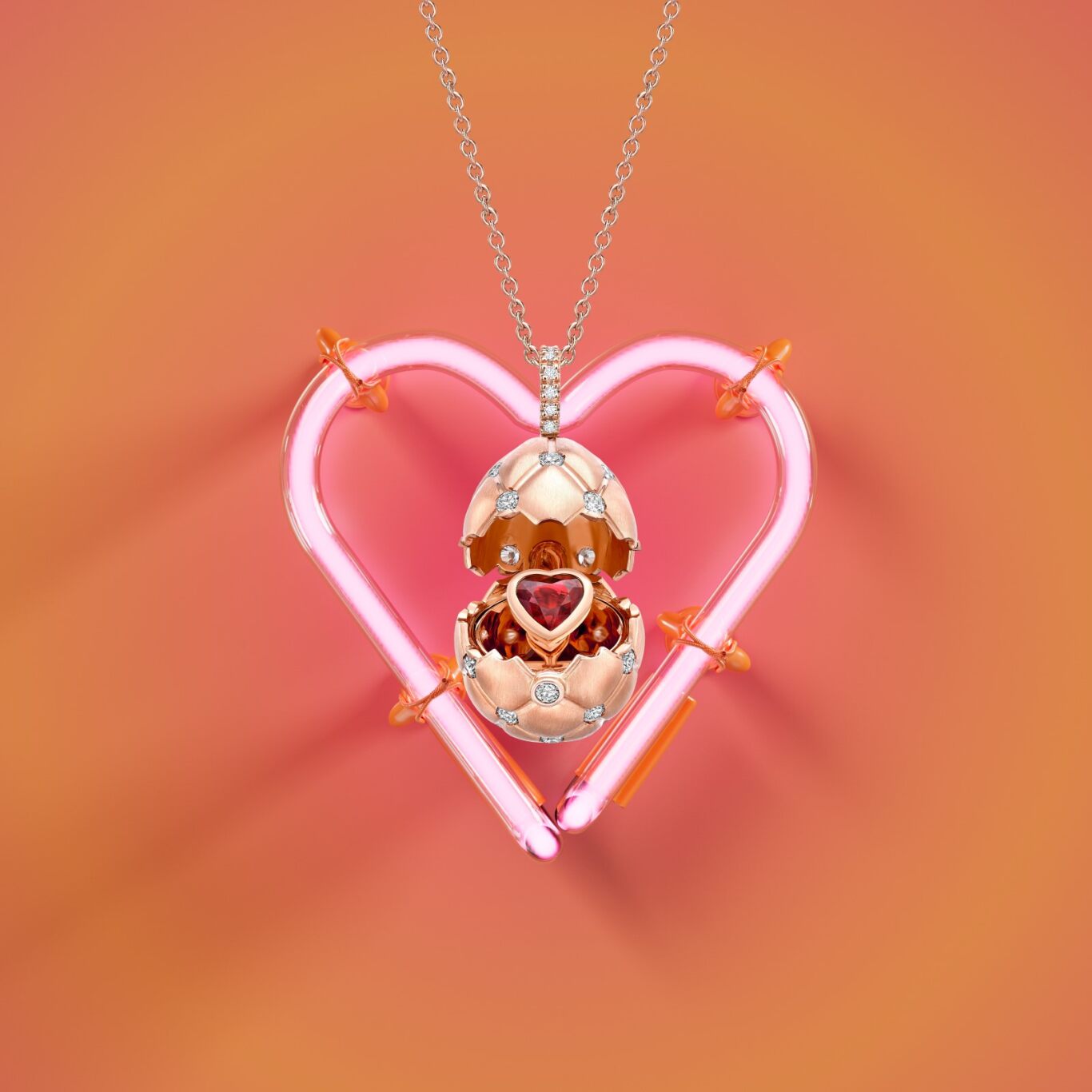 Fabergé × Gemfields 玫瑰金紅寶石愛心驚喜彩蛋吊墜