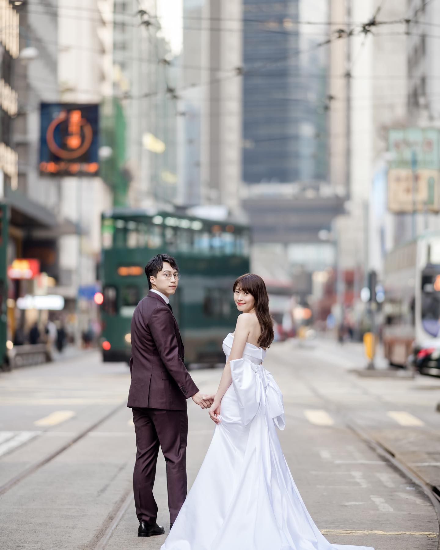 電車是舊香港的特色，是婚紗攝影的一大景點。