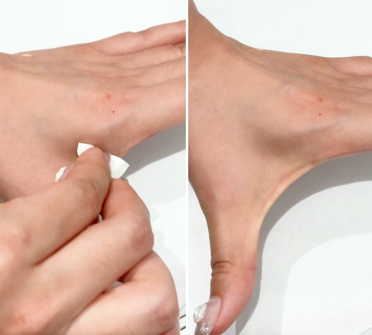 上粉底後效果:上妝更加貼服,不易起擦膠碎,有一定控油效果。