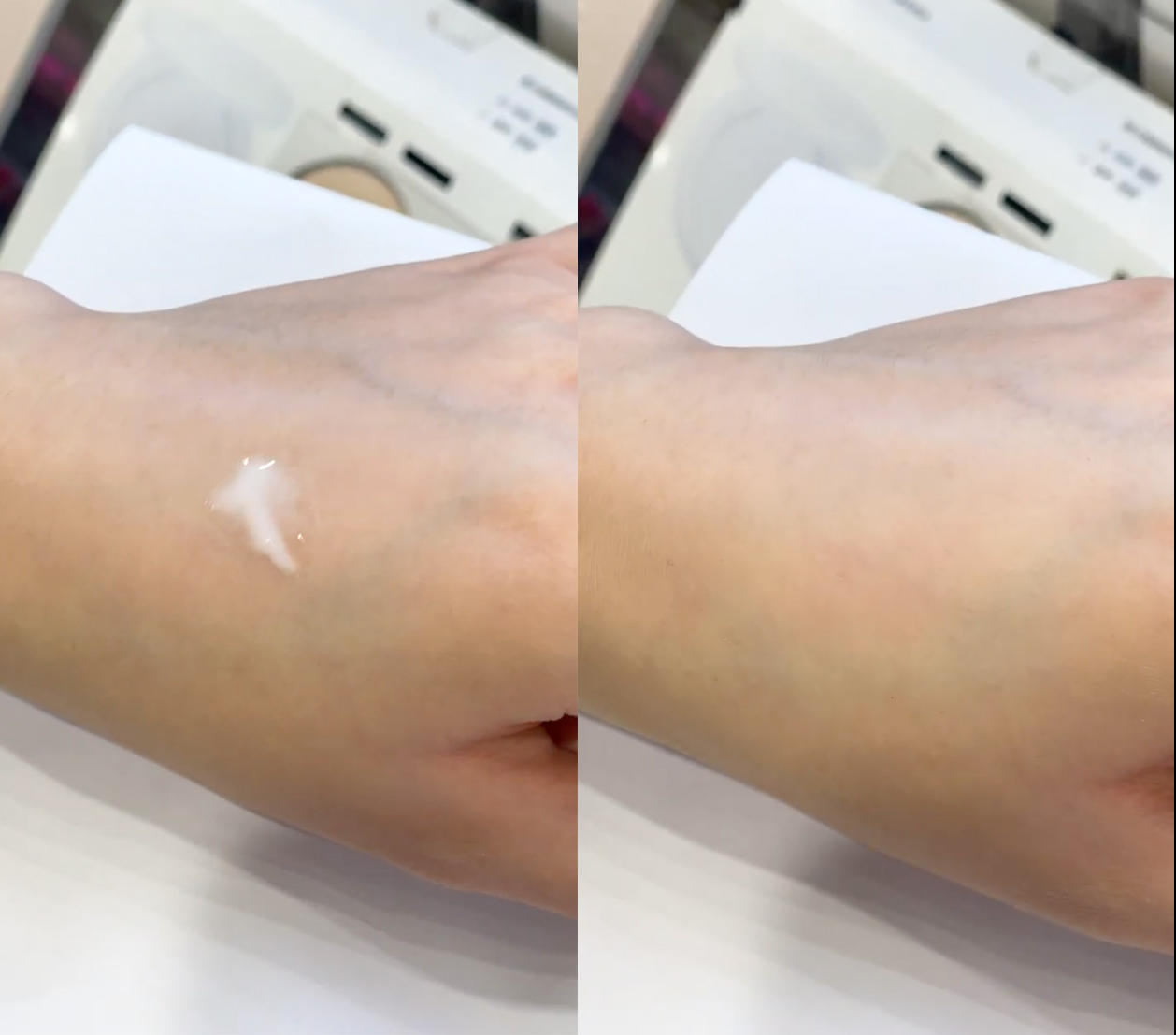 質地:白色液體狀,好似塗改液的設計,搽勻後呈透明色調。