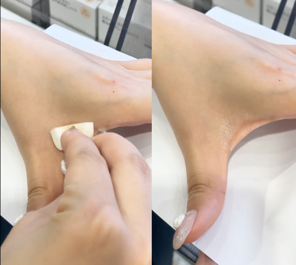 上粉底後效果:含有保濕成份,並有助減少出油。