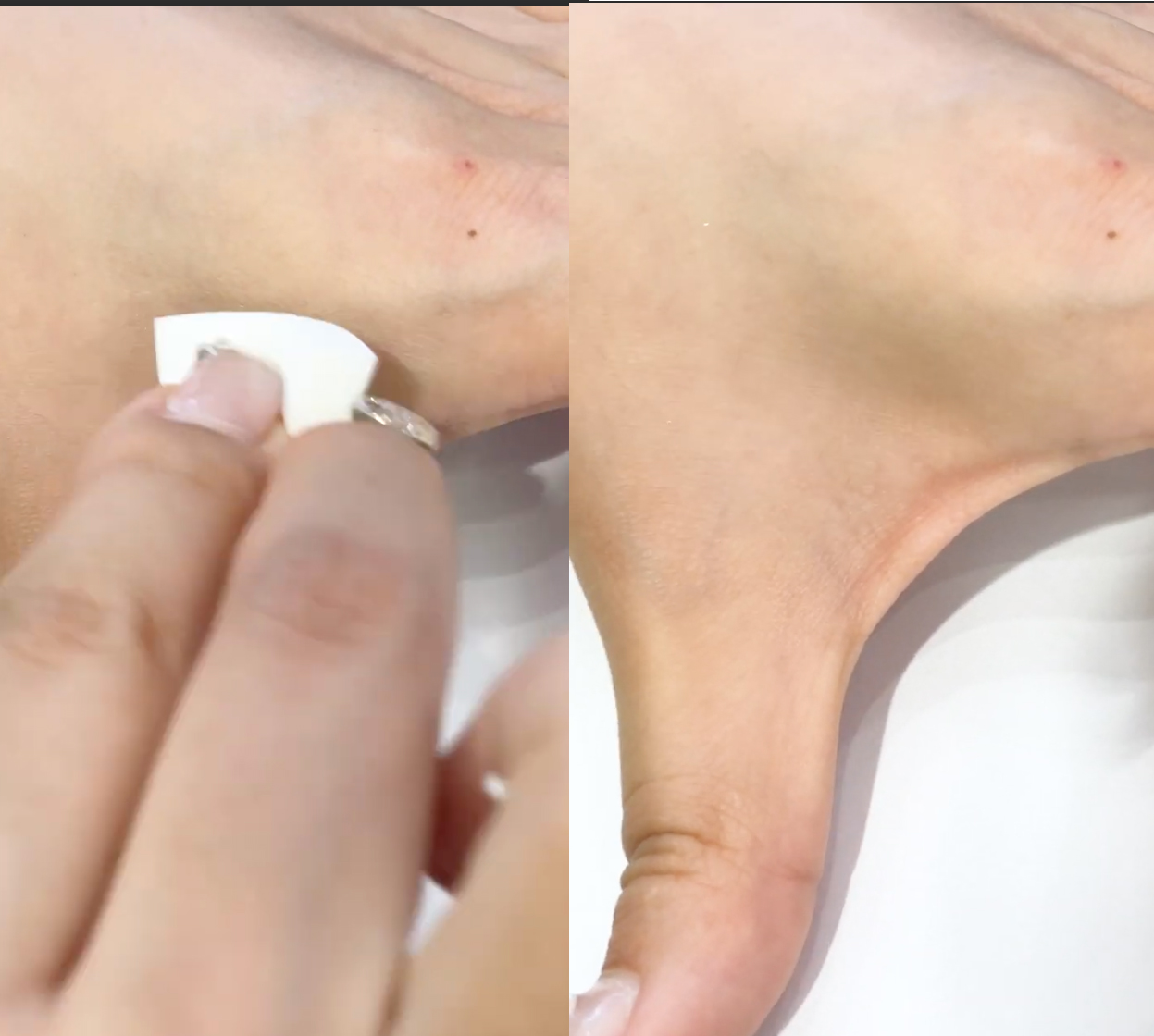 上粉底後效果:吸油粉末可抑制油光,減少皮膚泛油。