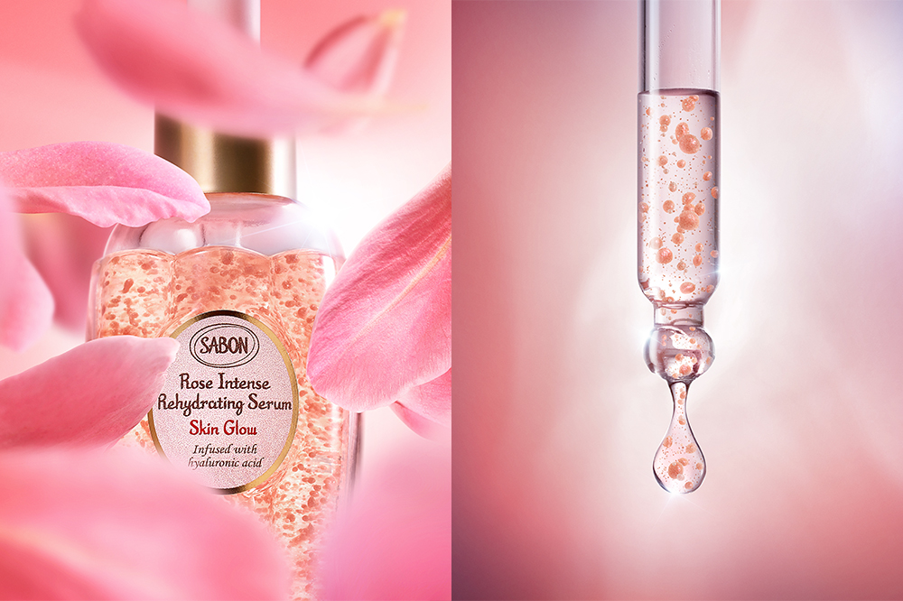 SABON玫瑰保濕再生微精華蘊含20,000粒玫瑰水晶微珠¹,一觸即破,深層保濕。