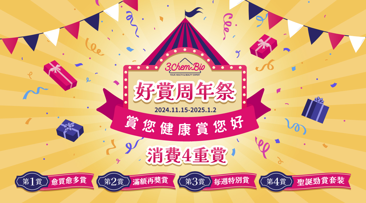3ChemBio為慶祝成立5周年舉行【好賞周年祭】，將推出年度終極消費4重賞。