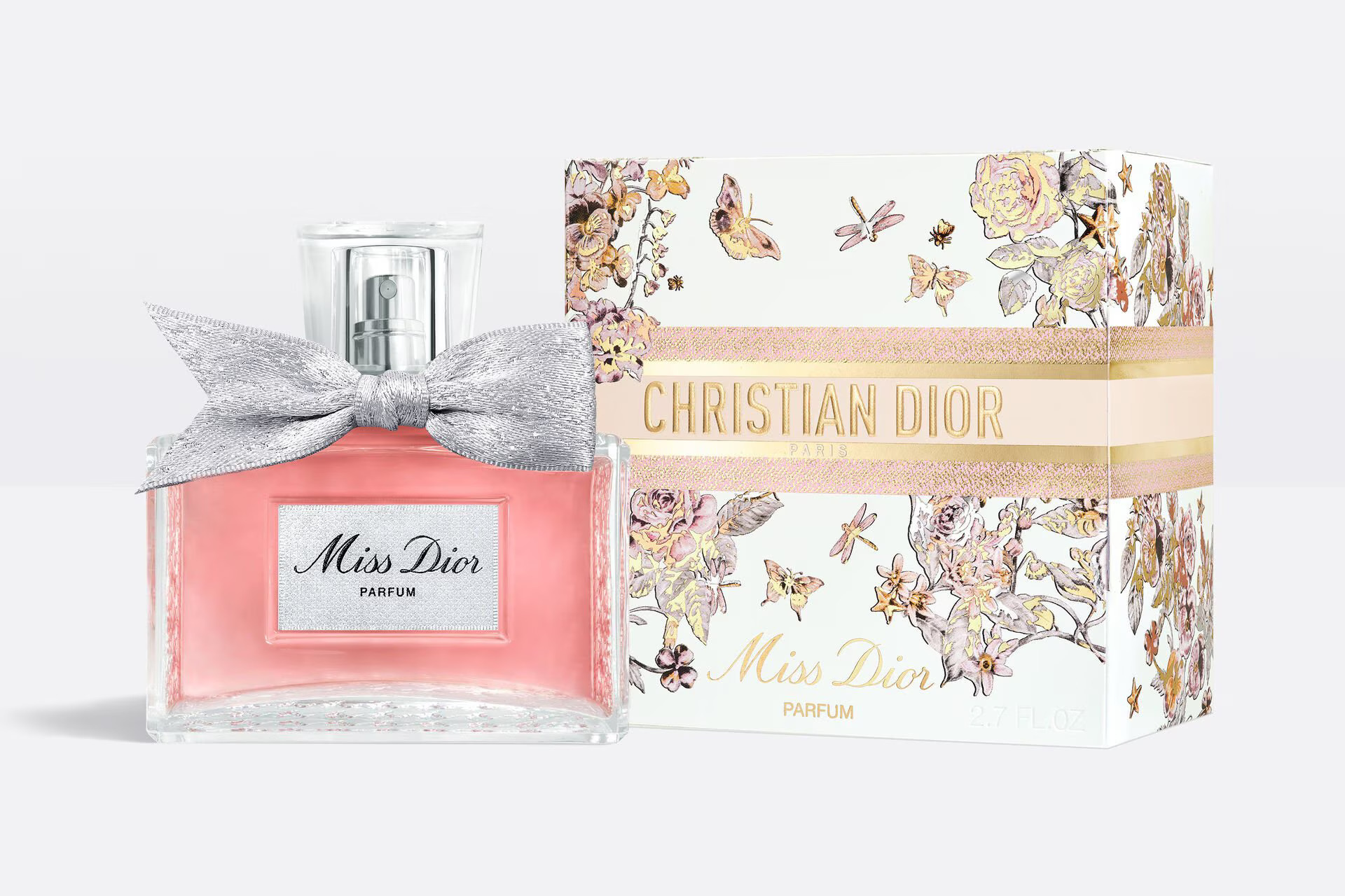 Miss Dior瓶身綴上標誌性的千鳥格圖騰,並以閃爍的粉紅色調呈現