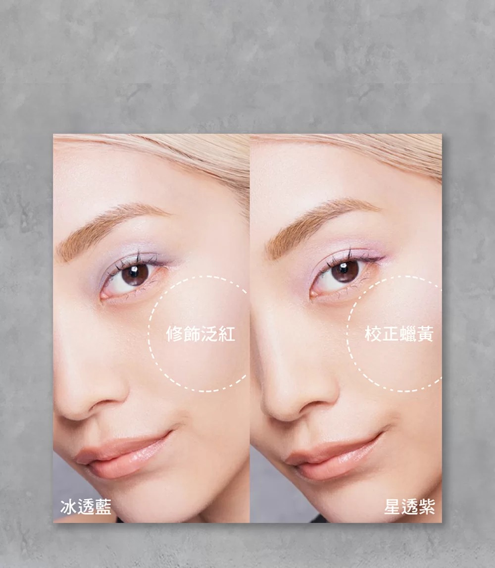 紫色可以中和黃色調,所以我們臉上常見的蠟黃、暗沉,就可以靠著紫色來提亮
