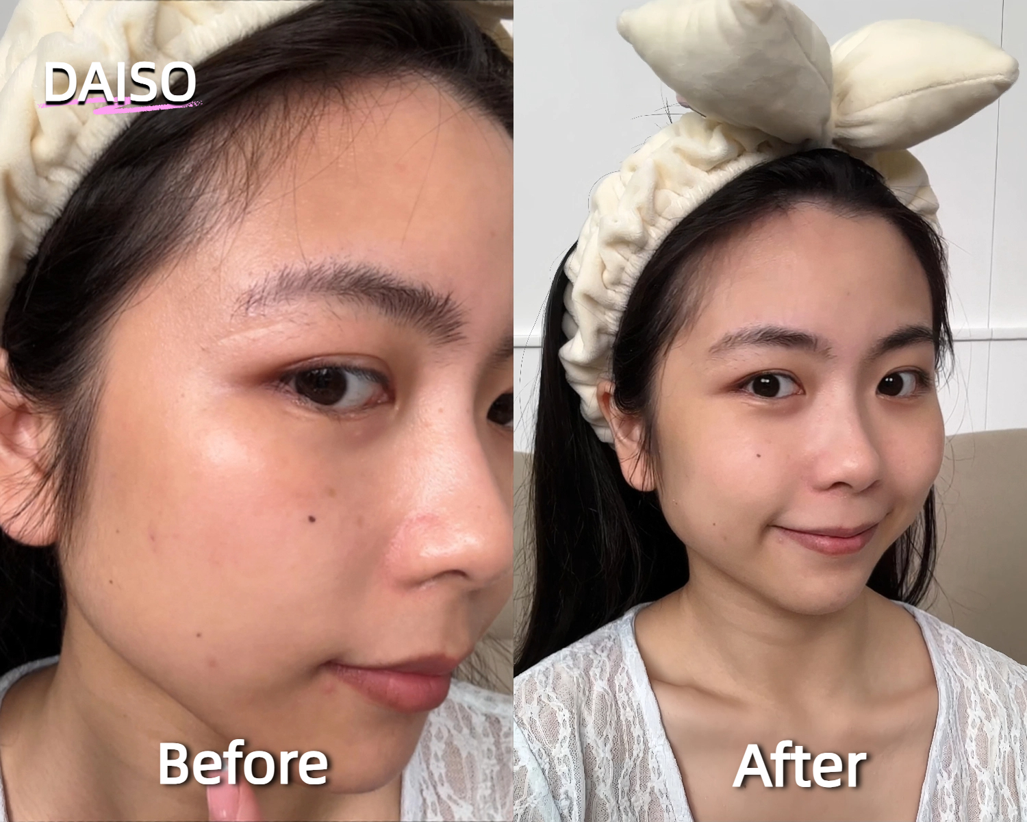 DAISO 維C美白軟膜粉使用前後對比。