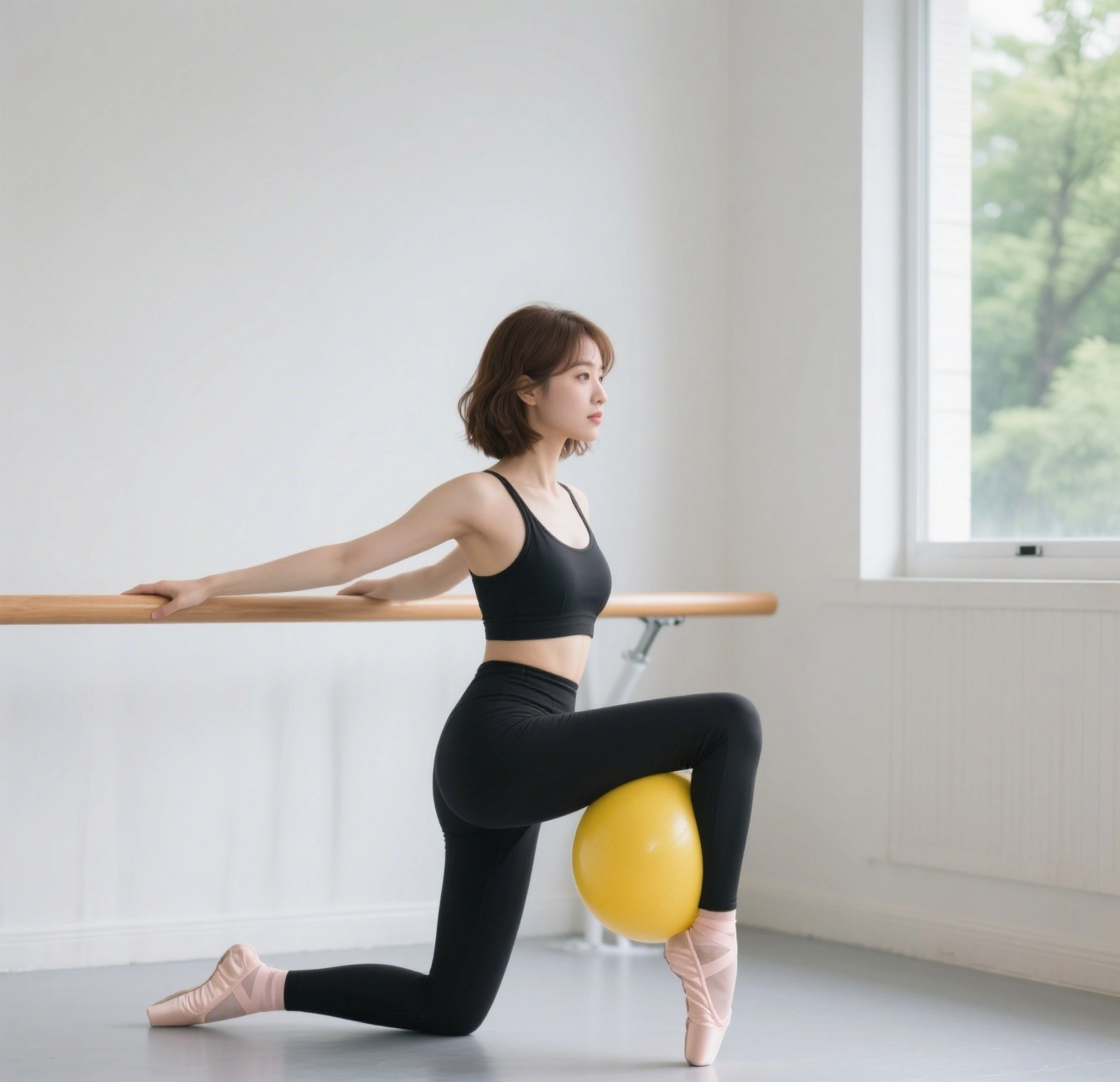 「芭蕾雕塑」動作:抱球提臀