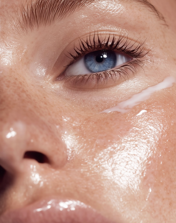 將精華液或化妝水與凡士林混合，代替眼霜塗抹在眼周。