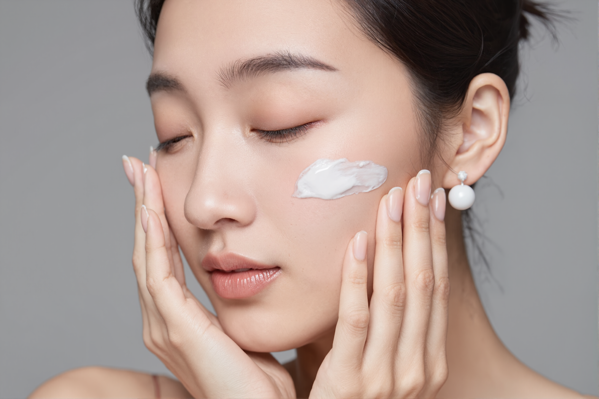 先用一滴或少許含有輕盈油脂的精華液或美容油，輕輕按壓全臉