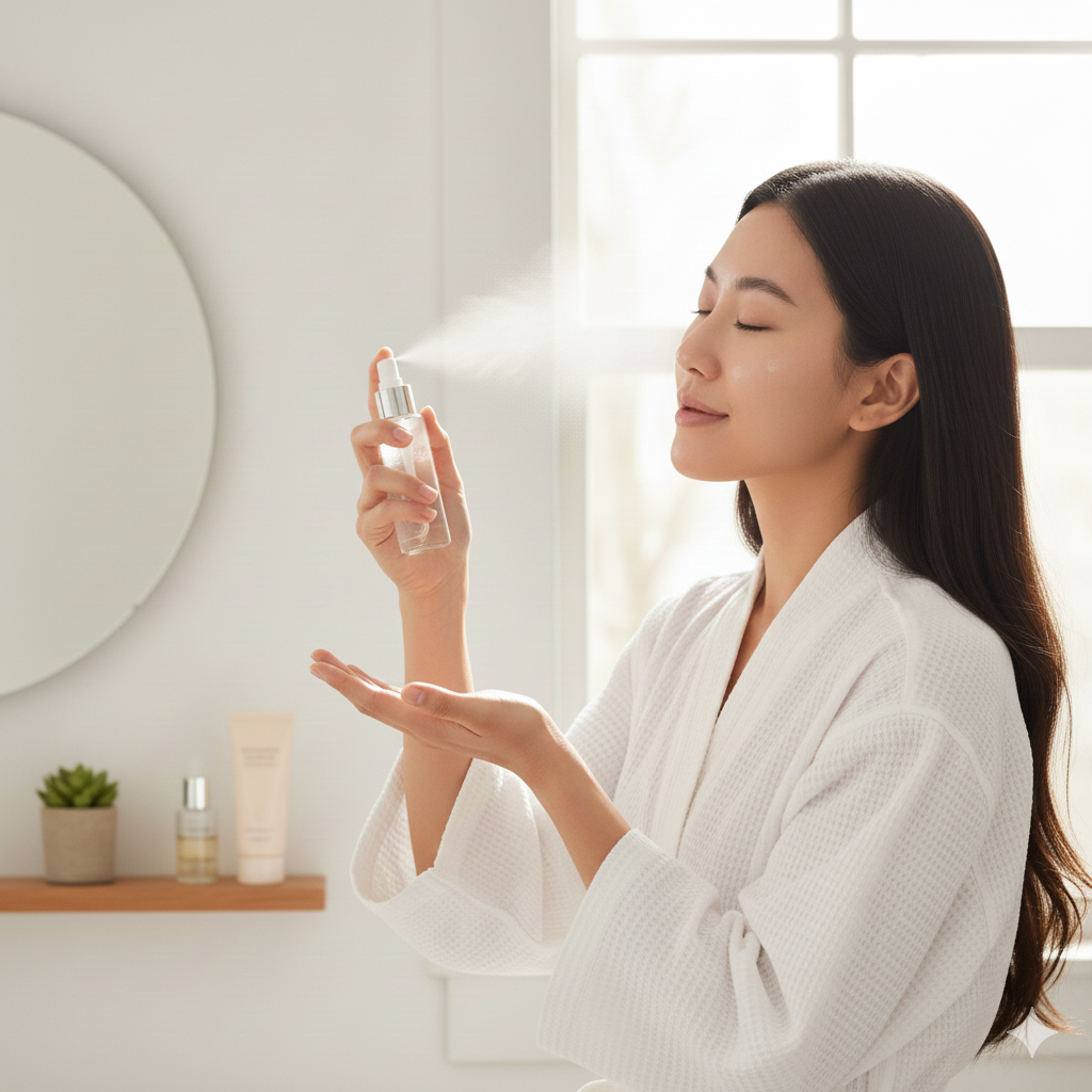 我們可以在早上潔面後，先噴上保濕噴霧，接著使用2滴維他命C精華均勻按壓全臉，最後疊加1層防曬