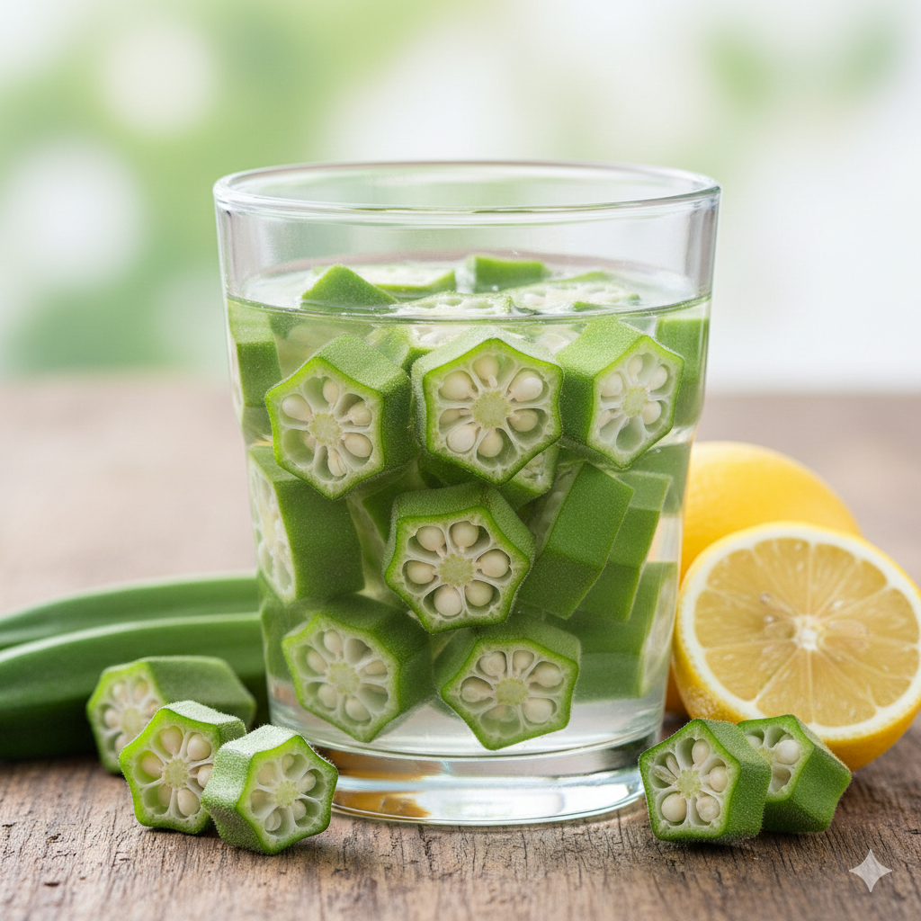 將處理好的秋葵放入杯中，倒入常溫飲用水