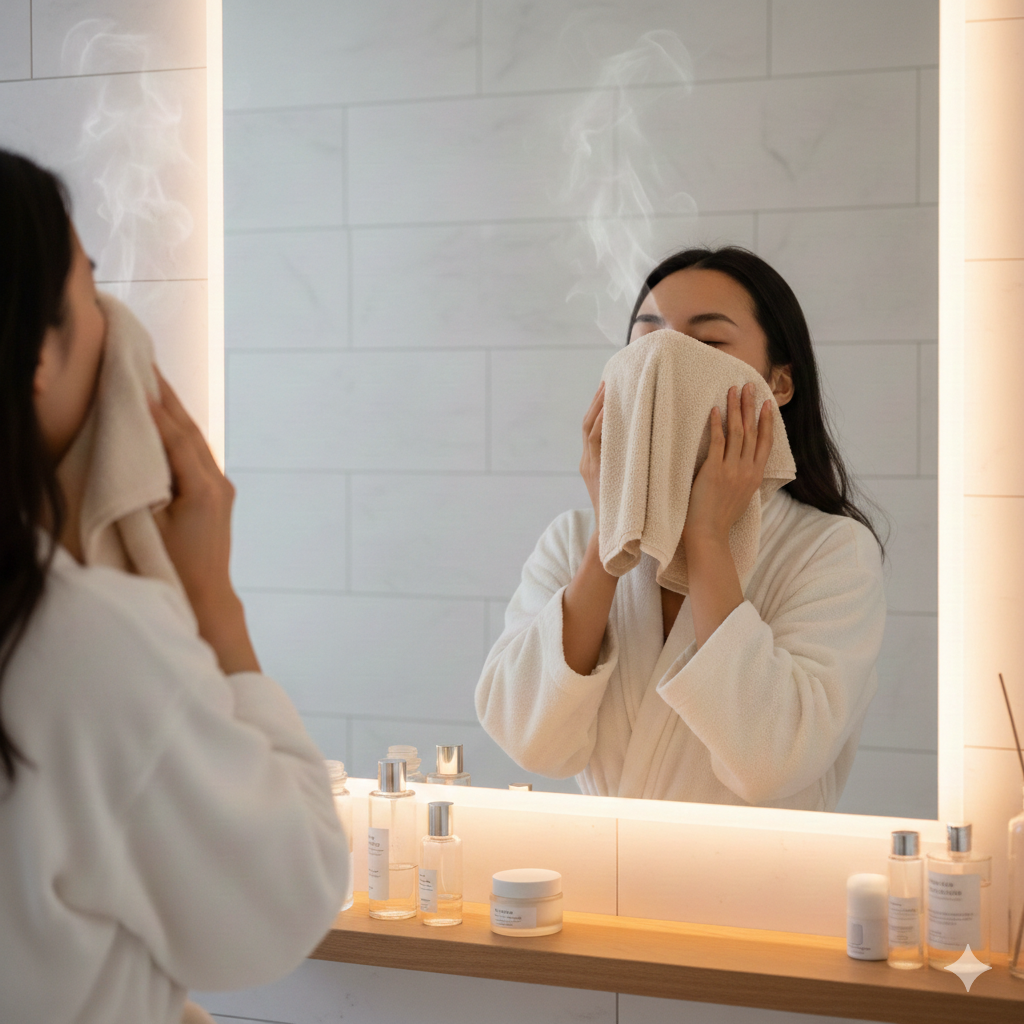 先用約40-42°C的溫熱毛巾蓋在T字部位3分鐘